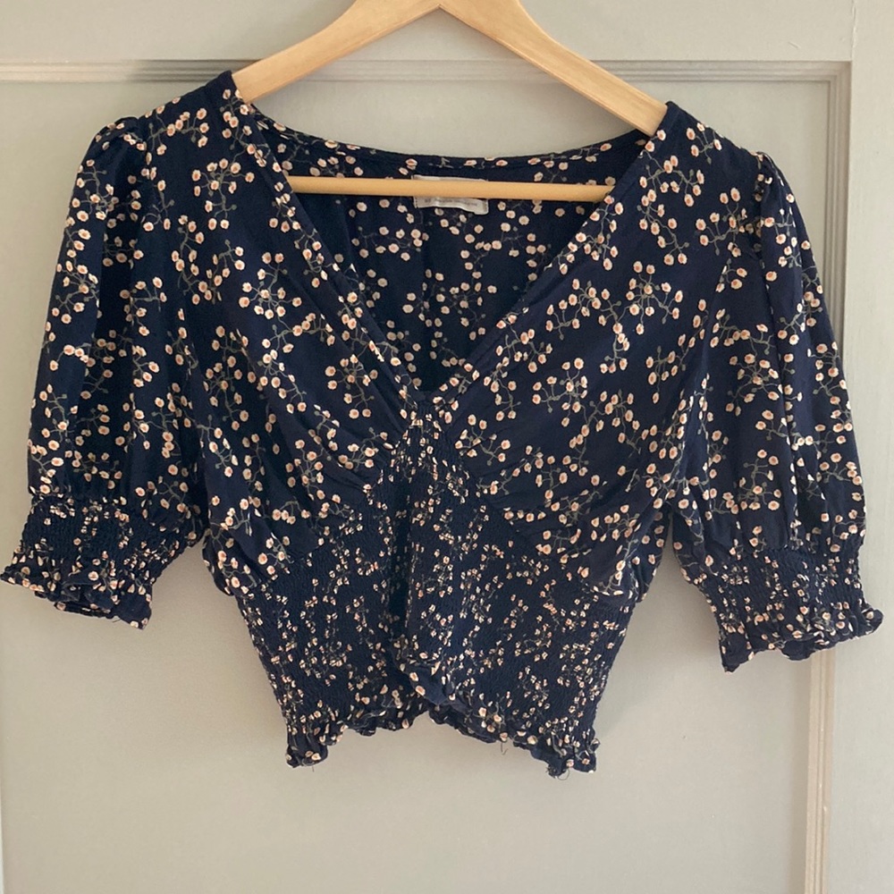 Blue floral urban outfitters ruched top